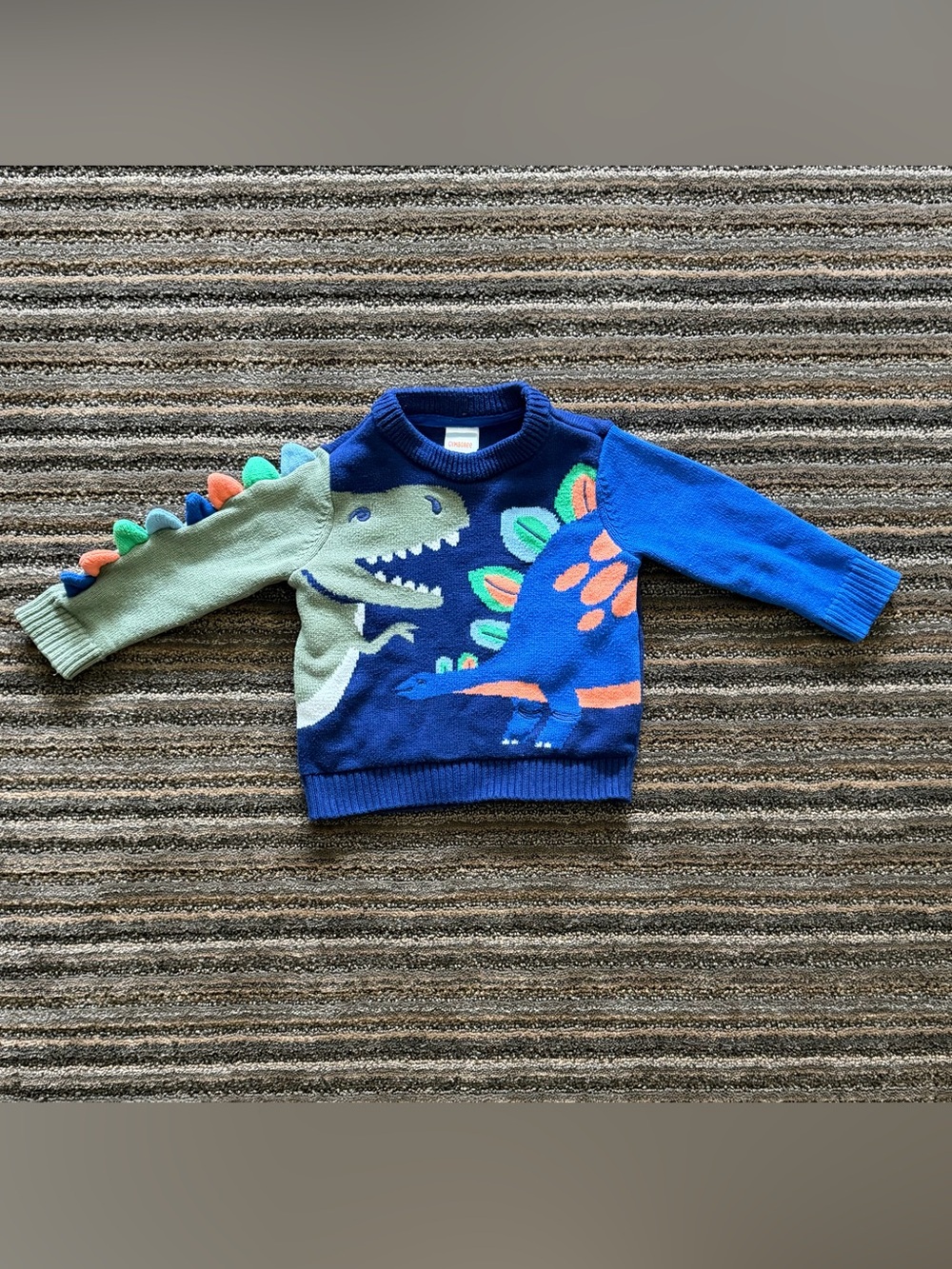 Gymboree Toddler Blue Dinosaur Knit Sweater with Green and Orange Accents